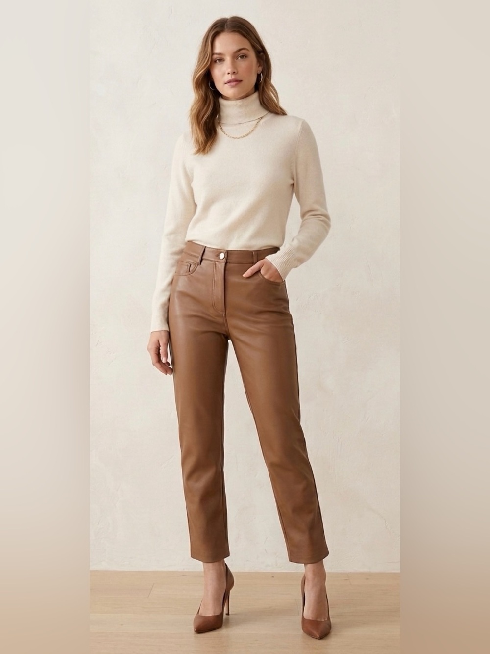 Wilfred Aritzia Melina Pant Sz S Tan Faux Vegan Leather
